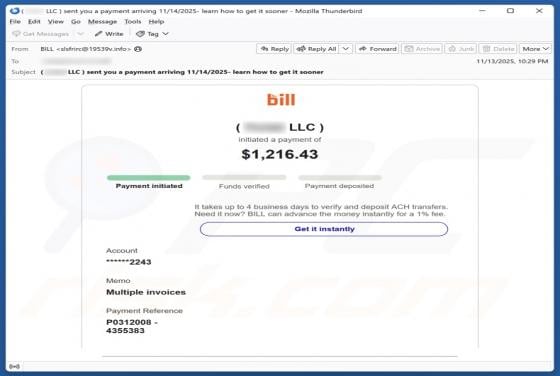 Bill Holdings - Initiated Payment Email Scam