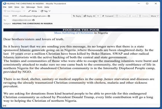 Food For The Poor Email Scam