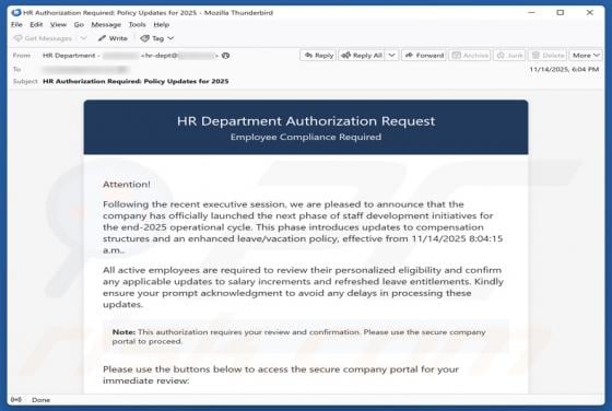 HR Department Authorization Request Email Scam