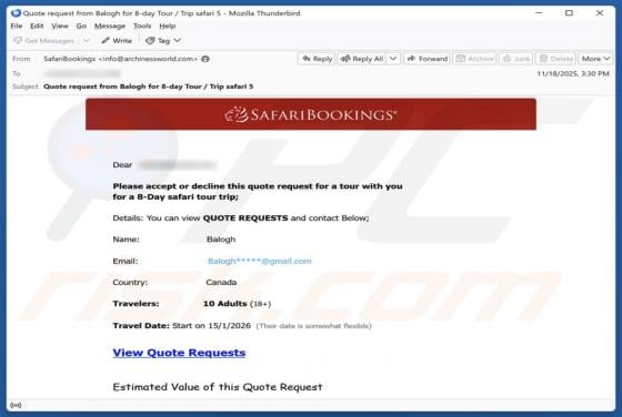 SafariBookings Email Scam