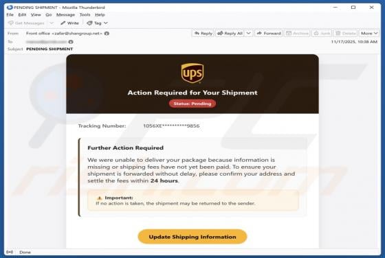 UPS - Action Required for Your Shipment Email Scam