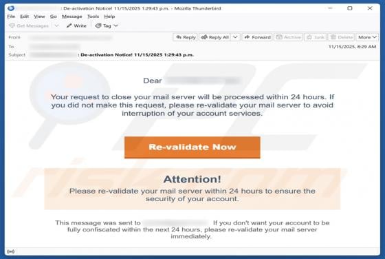 Request To Close Your Mail Server Scam