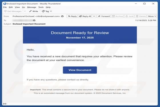 Document Ready For Review Email Scam