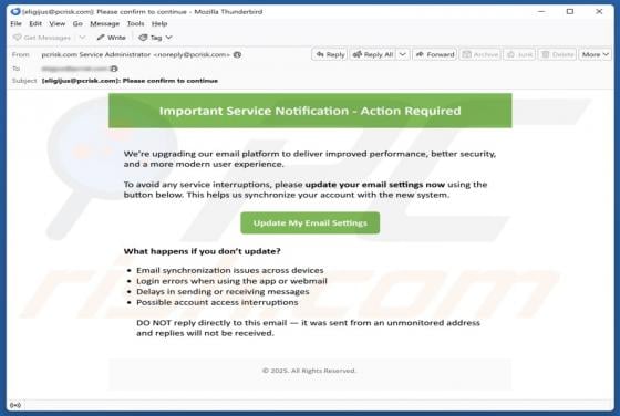 Important Service Notification - Action Required Email Scam