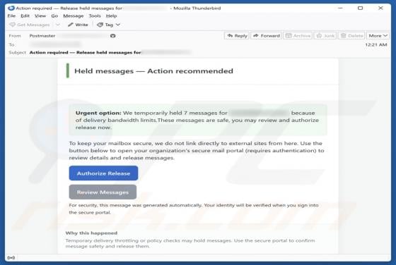 Held Messages — Action Recommended Email Scam