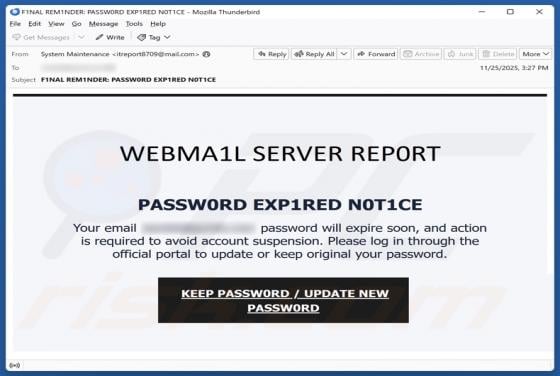 Webmail Server Report Email Scam