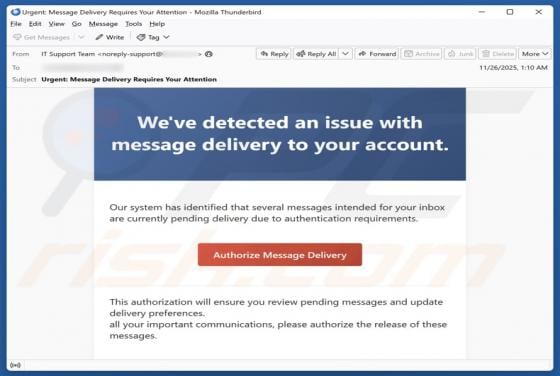 Issue With Message Delivery To Your Account Email Scam