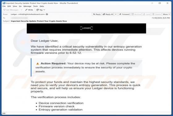 Ledger - Critical Security Vulnerability Email Scam
