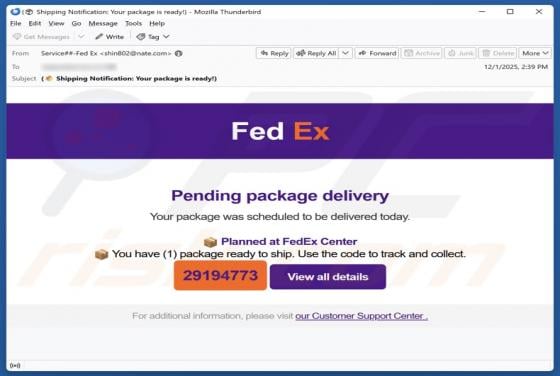 FedEx - Pending Package Delivery Email Scam