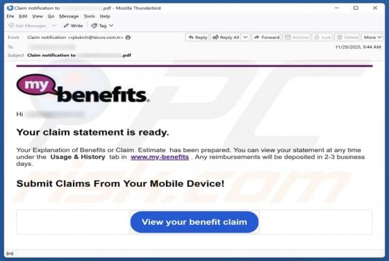 My Benefits - Your Claim Statement Is Ready Email Scam