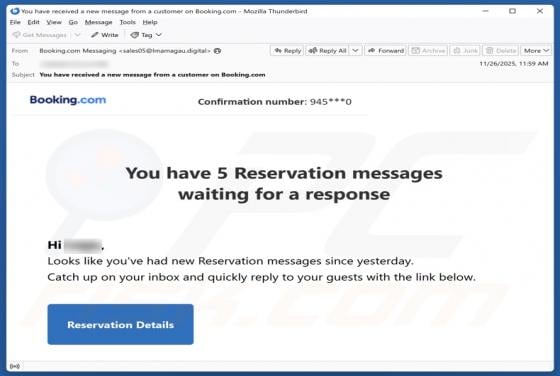 Booking.com - Reservation Messages Email Scam