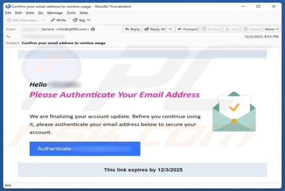 Authenticate Your Email Address Scam