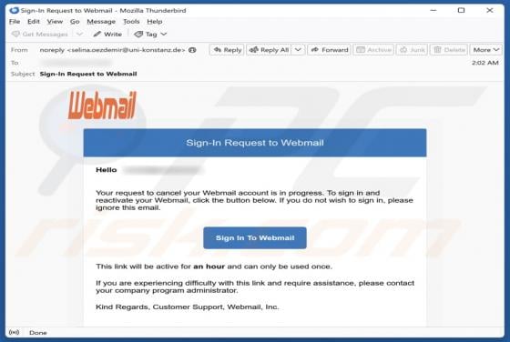 Request To Cancel Your Webmail Account Email Scam