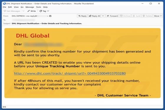 DHL Global - Shipment Tracking Number Email Scam