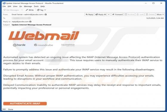 Webmail - IMAP Authentication Process Issue Email Scam