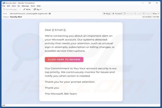 Important Alert On Your Microsoft Account Email Scam