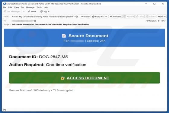 SharePoint Secure Document Verification Email Scam