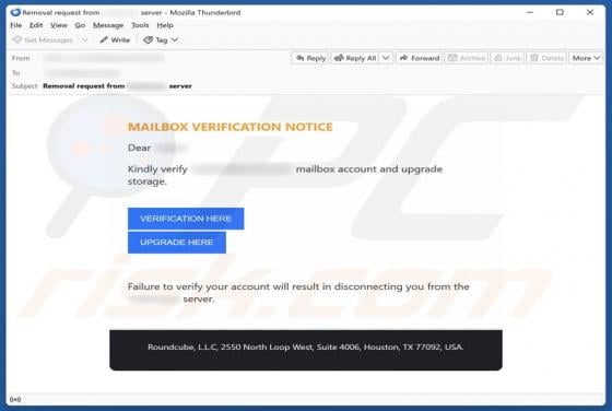 Mailbox Verification Notice Email Scam