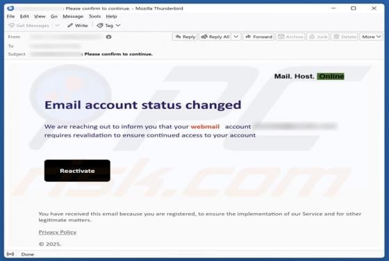 Email Account Status Changed Scam