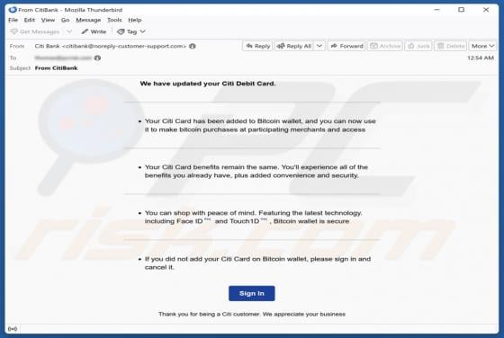 We Have Updated Your Citi Debit Card Email Scam