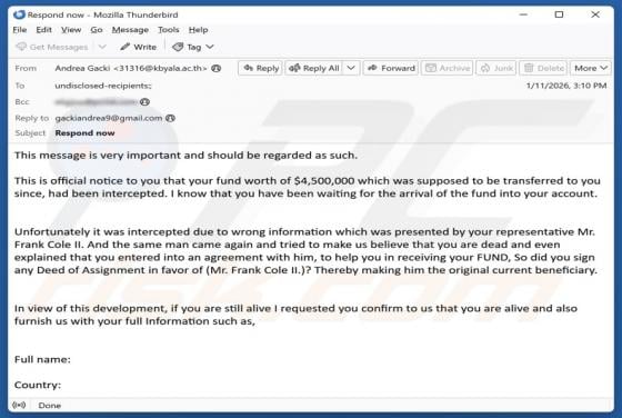 Fund Transfer Intercepted Email Scam