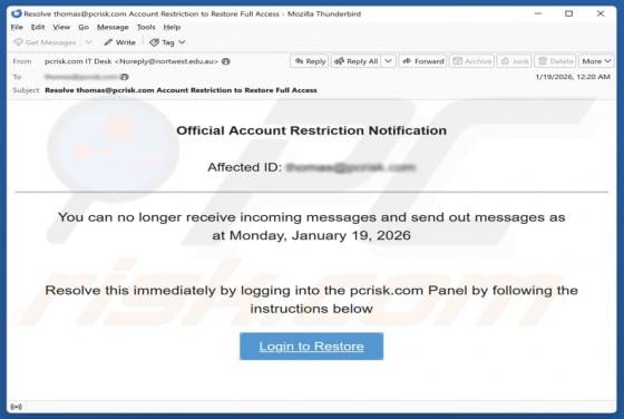 Official Account Restriction Notification Email Scam