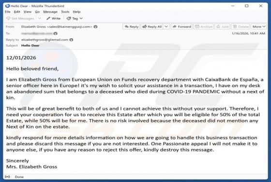 Cooperation To Receive Estate Email Scam