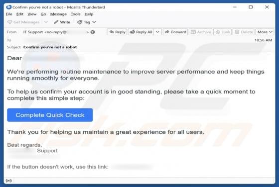 Maintenance To Improve Server Performance Email Scam