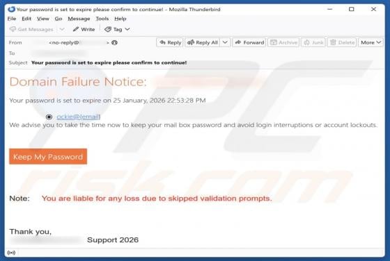 Domain Failure Notice Email Scam