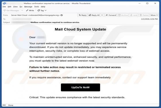 Mail Cloud System Update Email Scam