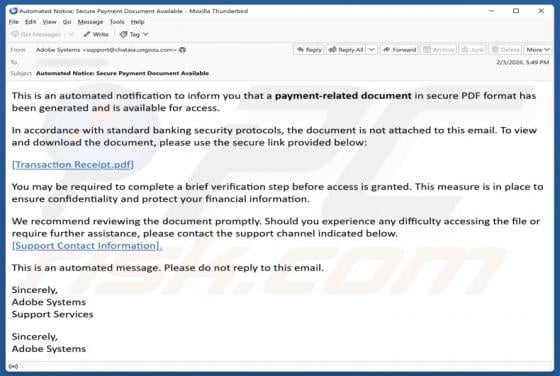 Payment-Related Document In Secure PDF Format Email Scam