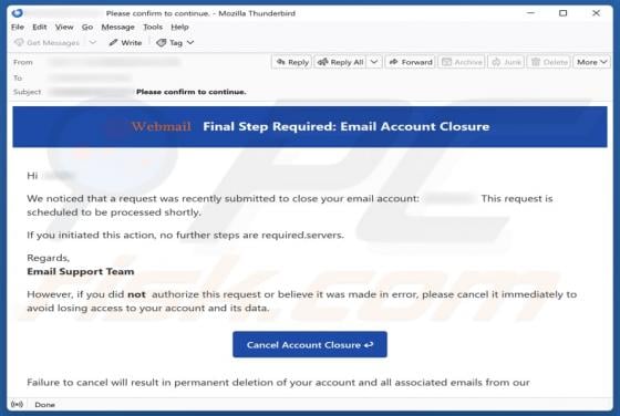Email Account Closure Scam