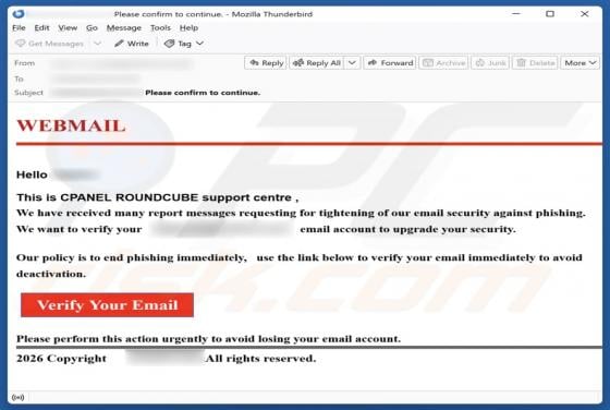 cPanel Roundcube - Email Verification Scam