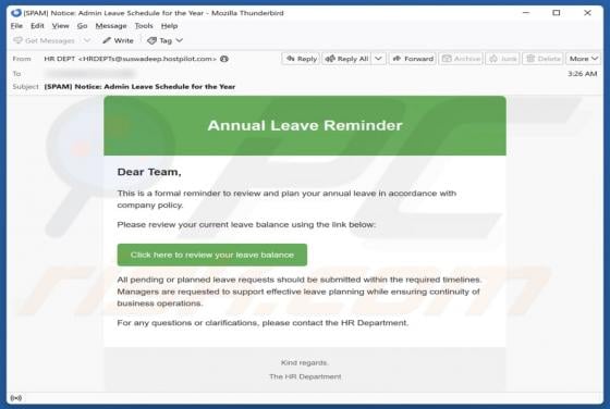 Annual Leave Reminder Email Scam
