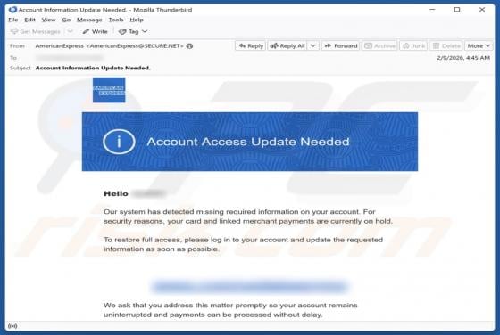 American Express - Account Access Update Needed Email Scam