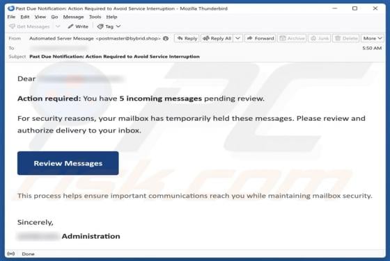 Messages Held For Security Reasons Email Scam
