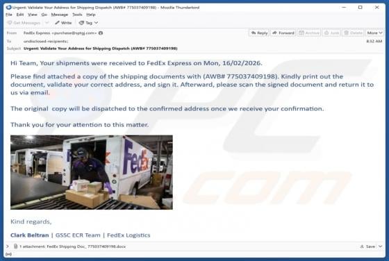 FedEx Express - Your Shipments Were Received Email Virus