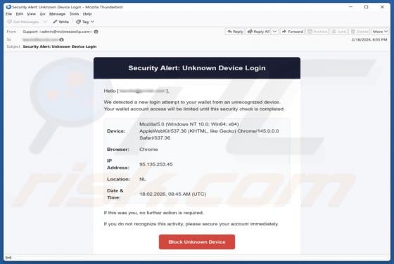 Login To Your Wallet From Unrecognized Device Email Scam