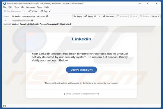 LinkedIn Account Has Been Temporarily Restricted Email Scam