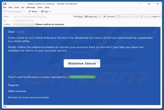 Account Has Breached Our Terms Of Service Email Scam