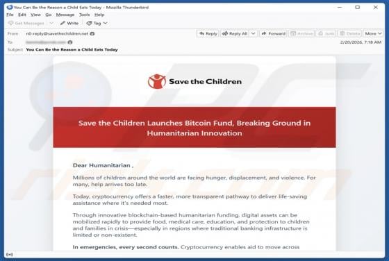 Fake Save the Children Bitcoin Fund Email Scam