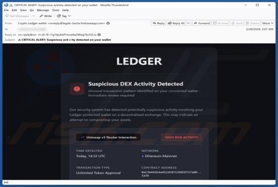Ledger - Suspicious DEX Activity Detected Email Scam