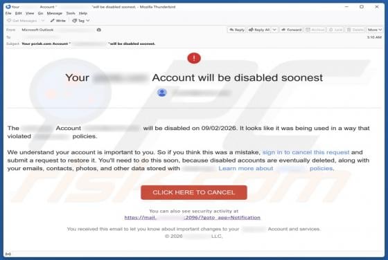 Your Account Will Be Disabled Email Scam
