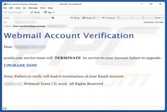 Webmail Account Verification Email Scam