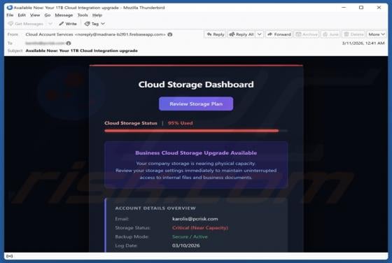 Cloud Storage Upgrade Available Email Scam