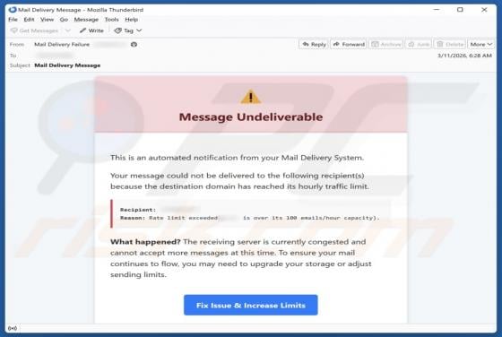 Message Undeliverable Email Scam