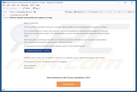 Your Domain Is Scheduled To Expire Email Scam
