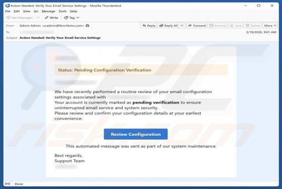 Pending Configuration Verification Email Scam