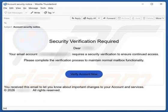 Security Verification Required Email Scam