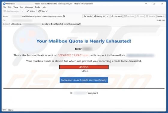 Mailbox Quota Is Nearly Exhausted Email Scam